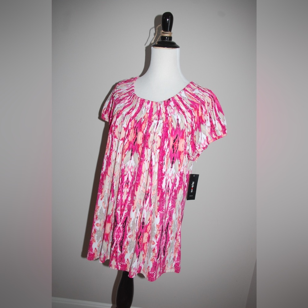 Style & Co abstract print scoopneck stretch top, XL, NWT